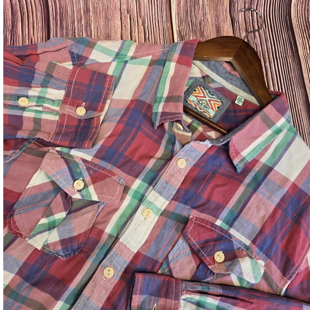 True Grit Plaid Button Up Shirt Long‎ Sleeve Cotton Multi Color Casual Mens XL